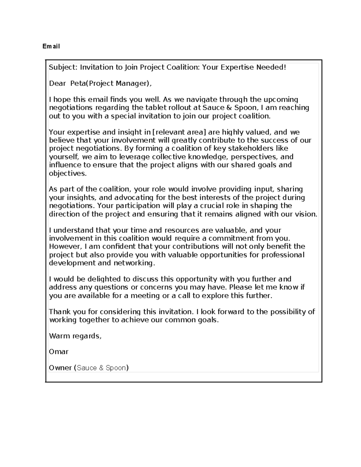 Draft an influential email - Email Subject: Invitation to Join Project ...