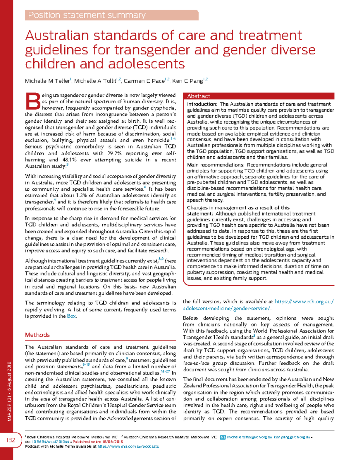 Australian standards of care and treatment guidelines for transgender ...