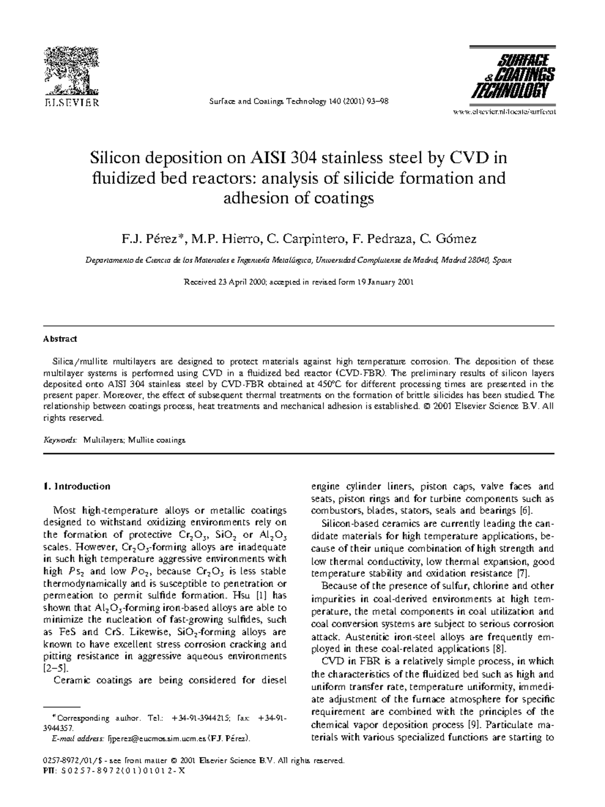 10 TAREA Surface and Coatings Technology 140 Ž 2001. 93 98 Silicon