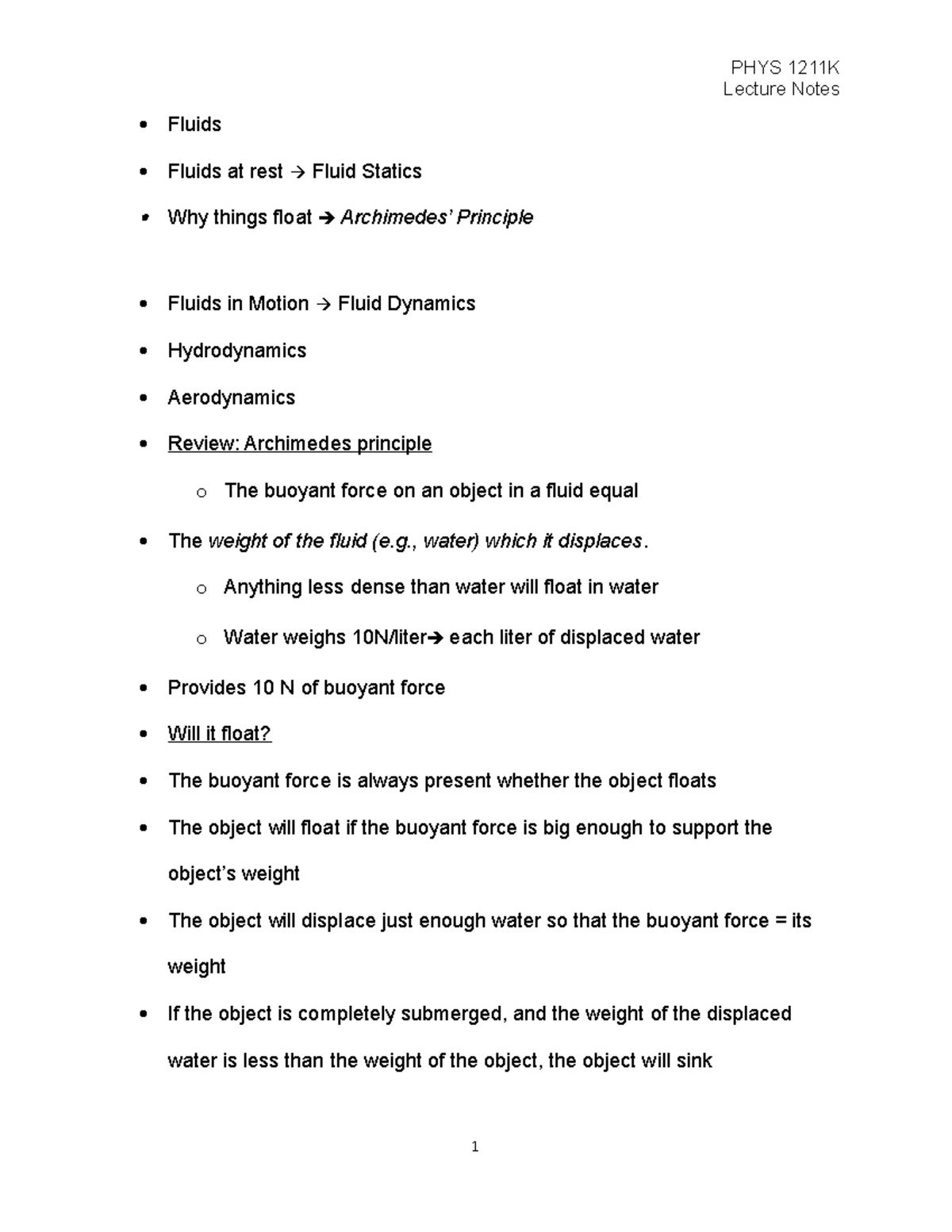2021 PHYS1211K Physics Lecture Notes Fluids 11B - PHYS 1211K - Studocu