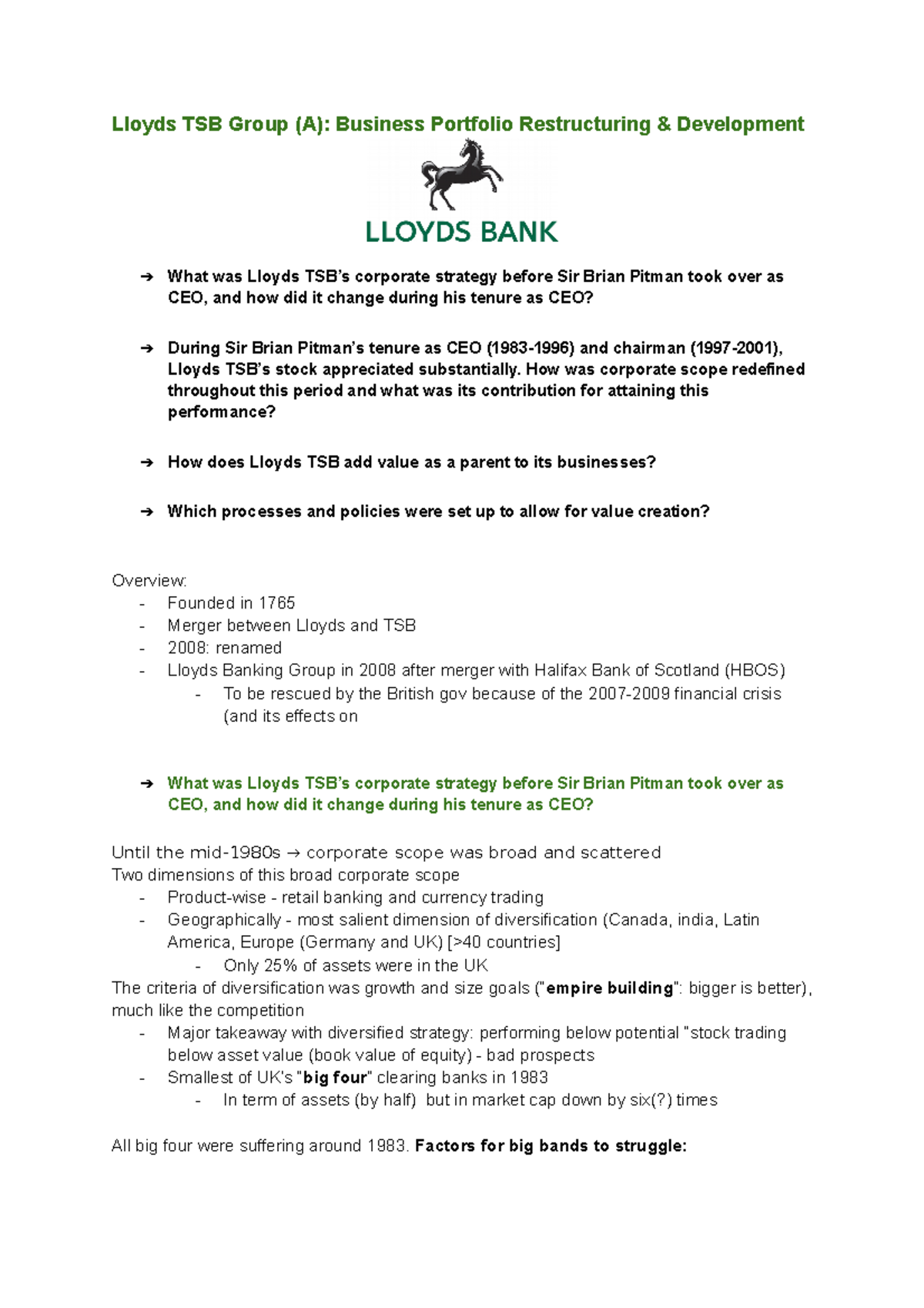 19 - Lloyds Case - Lloyds TSB Group (A): Business Portfolio ...