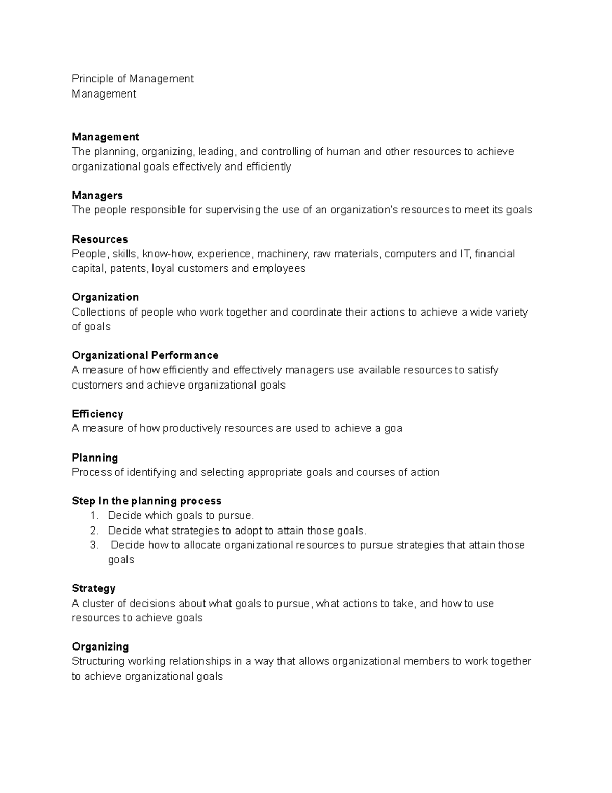 Management Chapter 1 - Professor Kernodle - Principle of Management ...