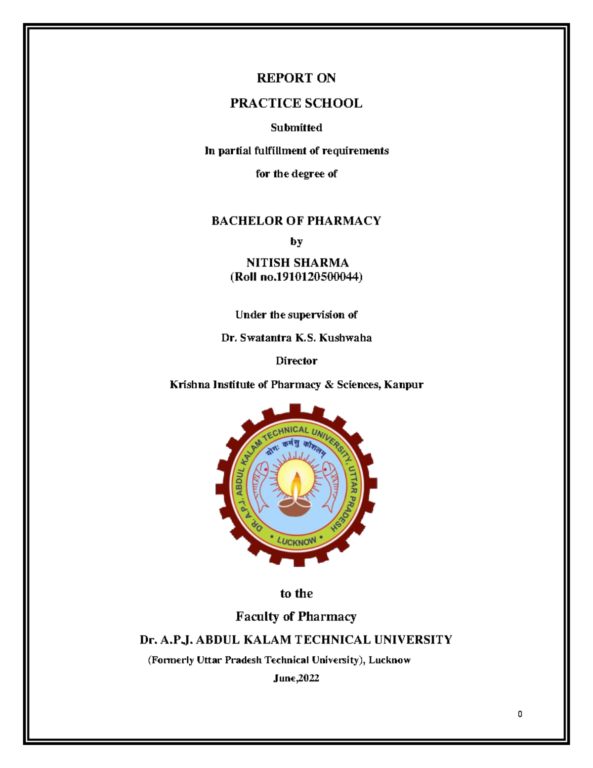 PS R RP SIR - Very helpful - REPORT ON PRACTICE SCHOOL Submitted In ...