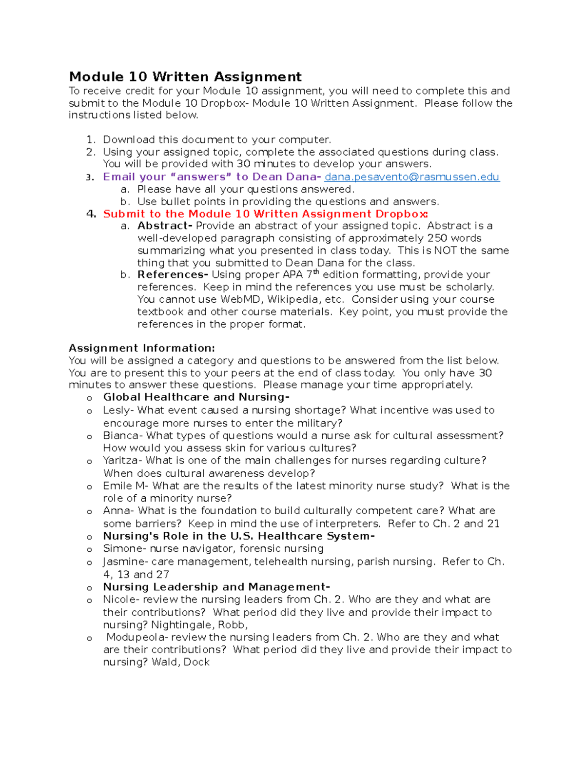 Assigned- Module 10 Written Assignment- Class Activity - Module 10 ...