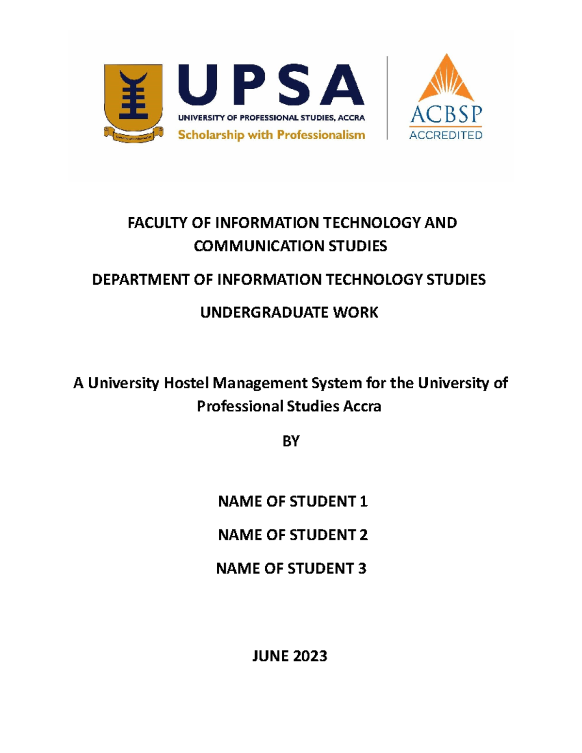 A University Hostel Management System - Project work - Studocu