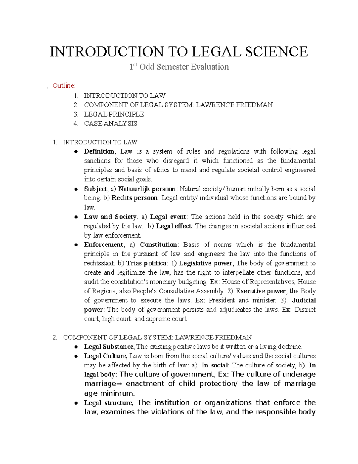 Introduction to Legal Science— 1st Odd Semester Evaluation