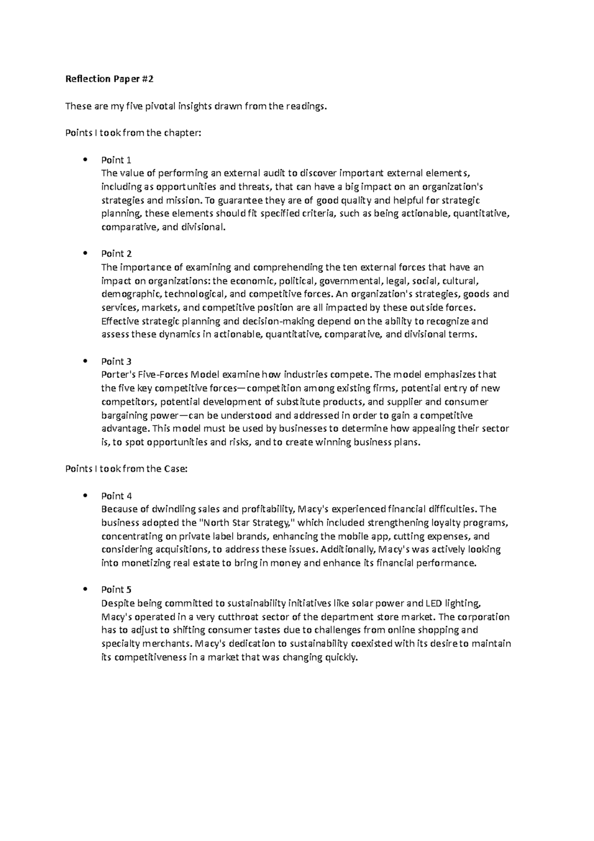 Reflection paper 2 - Reflection Paper # These are my five pivotal ...