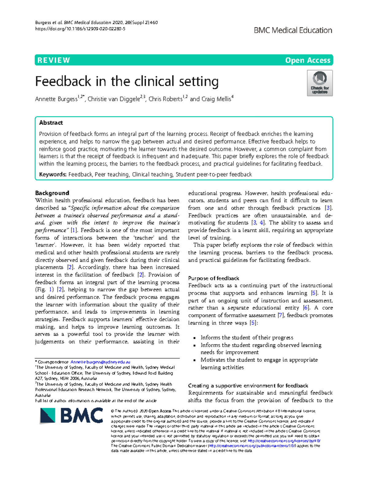 S12909 020 02280 5 - R E V I E W Open Access Feedback in the clinical ...
