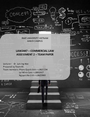 LAW2447 Commercial Law (Business Law) Case Note Assignment 1 ...