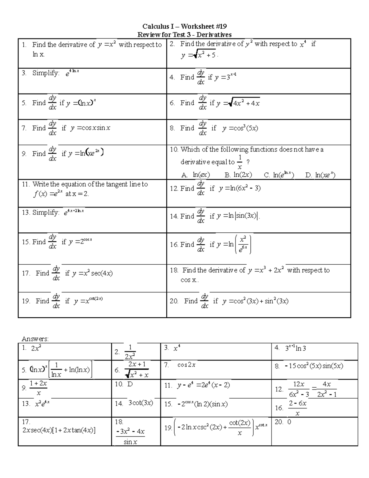 AB Ws 019 Test Review 3 - Calculus 1 Worksheet Provided By Dr.Meyers ...