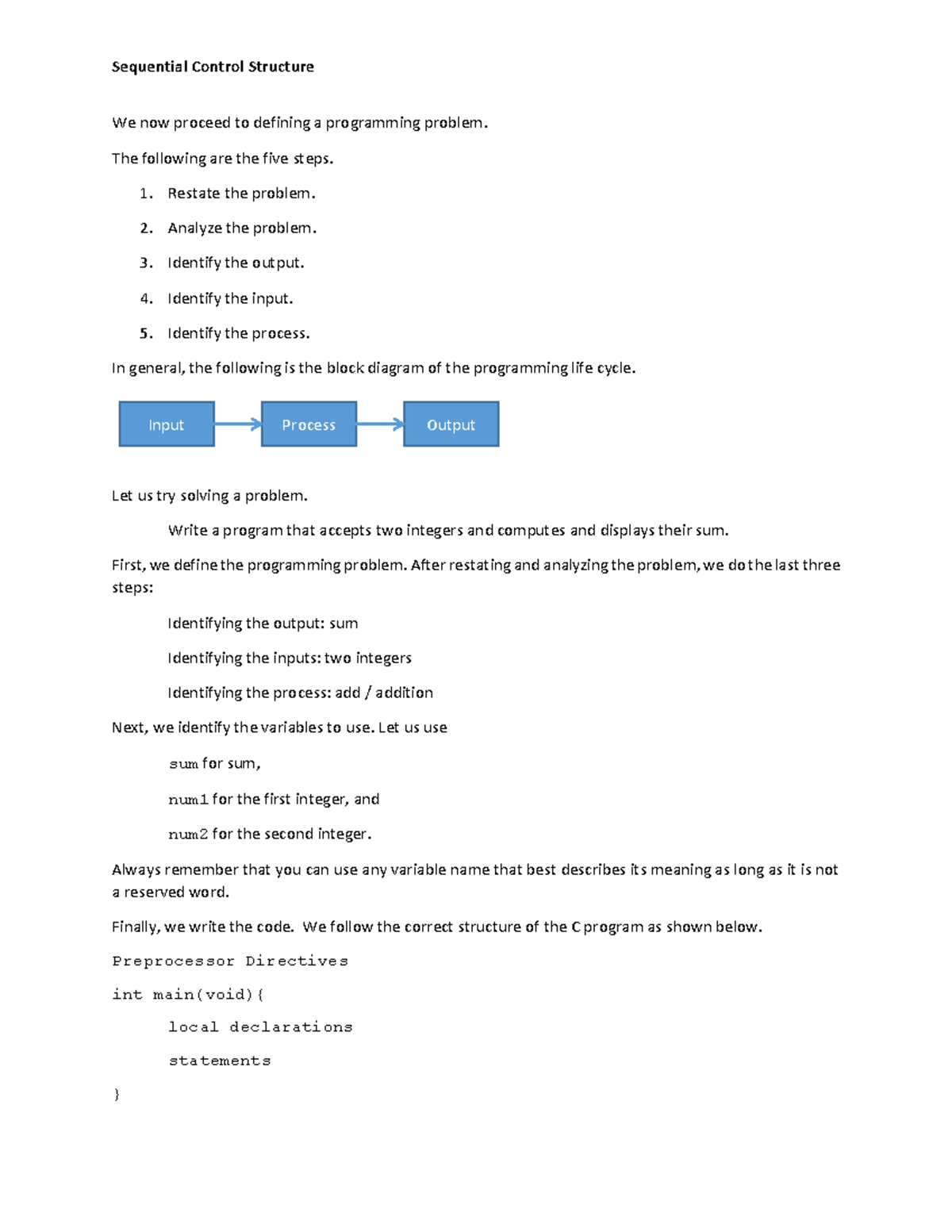C++ Sequential Control Structures Programming - Sequential Control ...