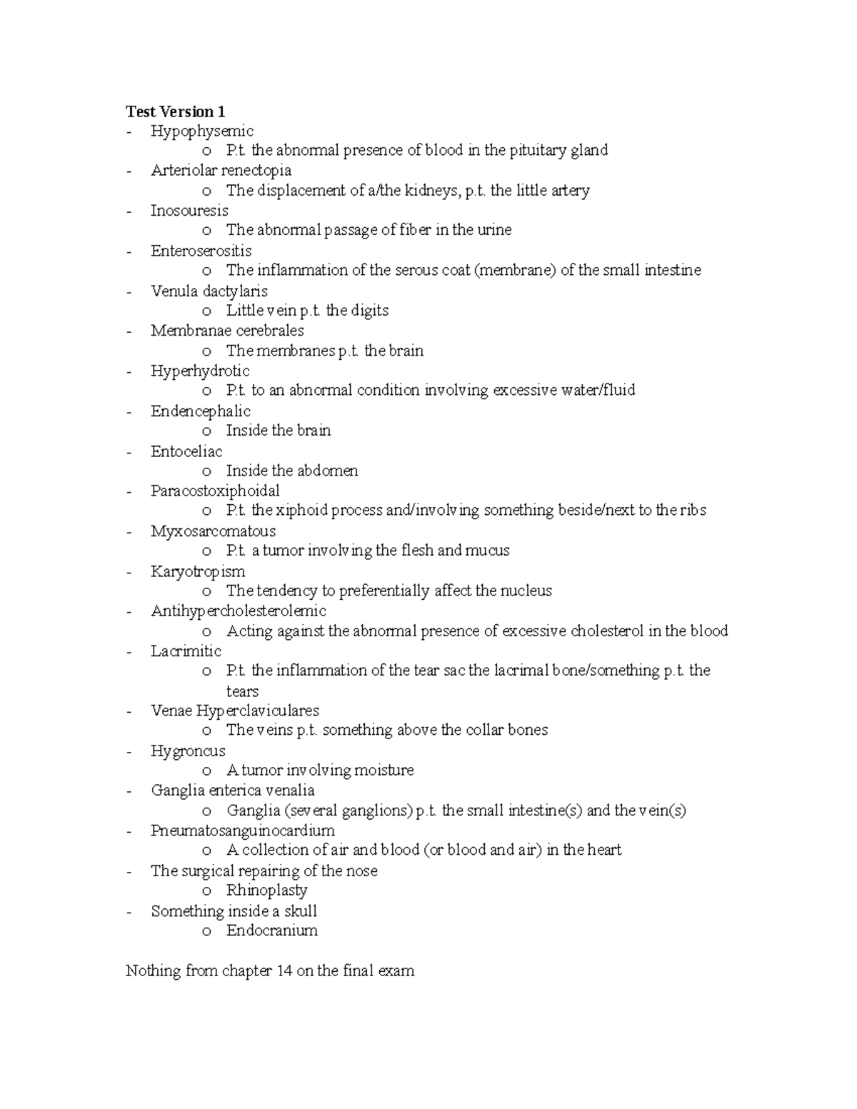 Anatomy & Physiology Vocabulary Exam Versions: Questions And Answers ...