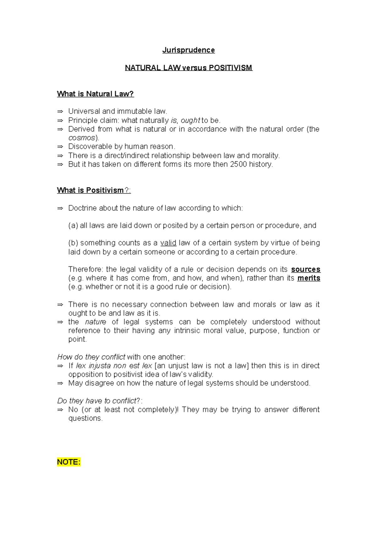 Natural law and positivism - Jurisprudence NATURAL LAW versus ...