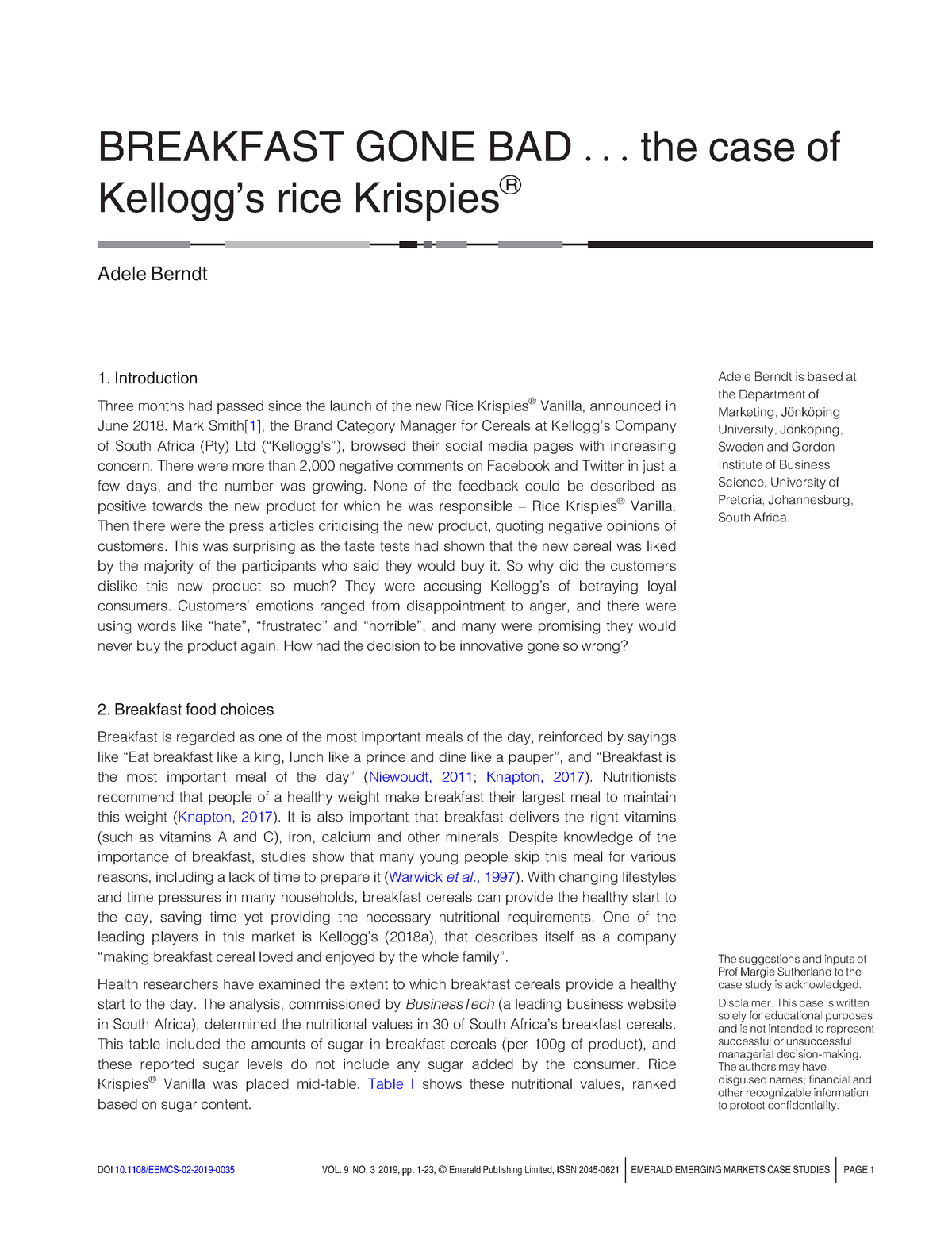 kellogg's case study answers