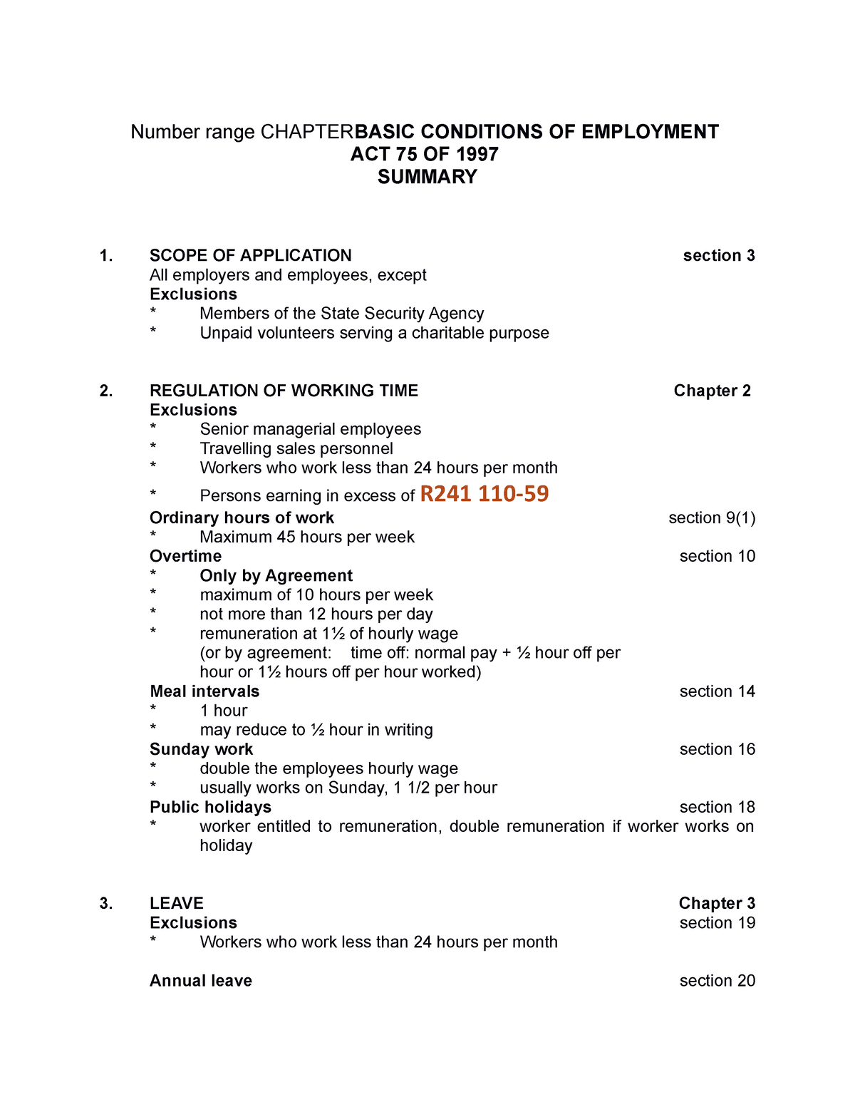 BCEA Updated Summary 2023 - Number Range CHAPTERBASIC CONDITIONS OF ...