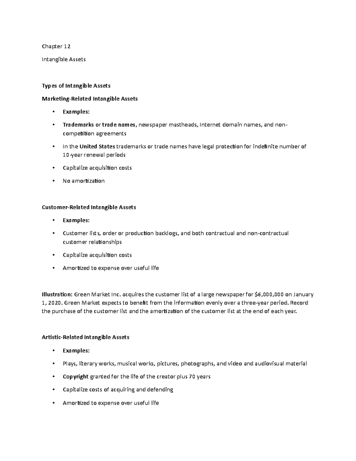 Chapter 12 Lecture Notes 3 - Chapter 12 Intangible Assets Types of ...