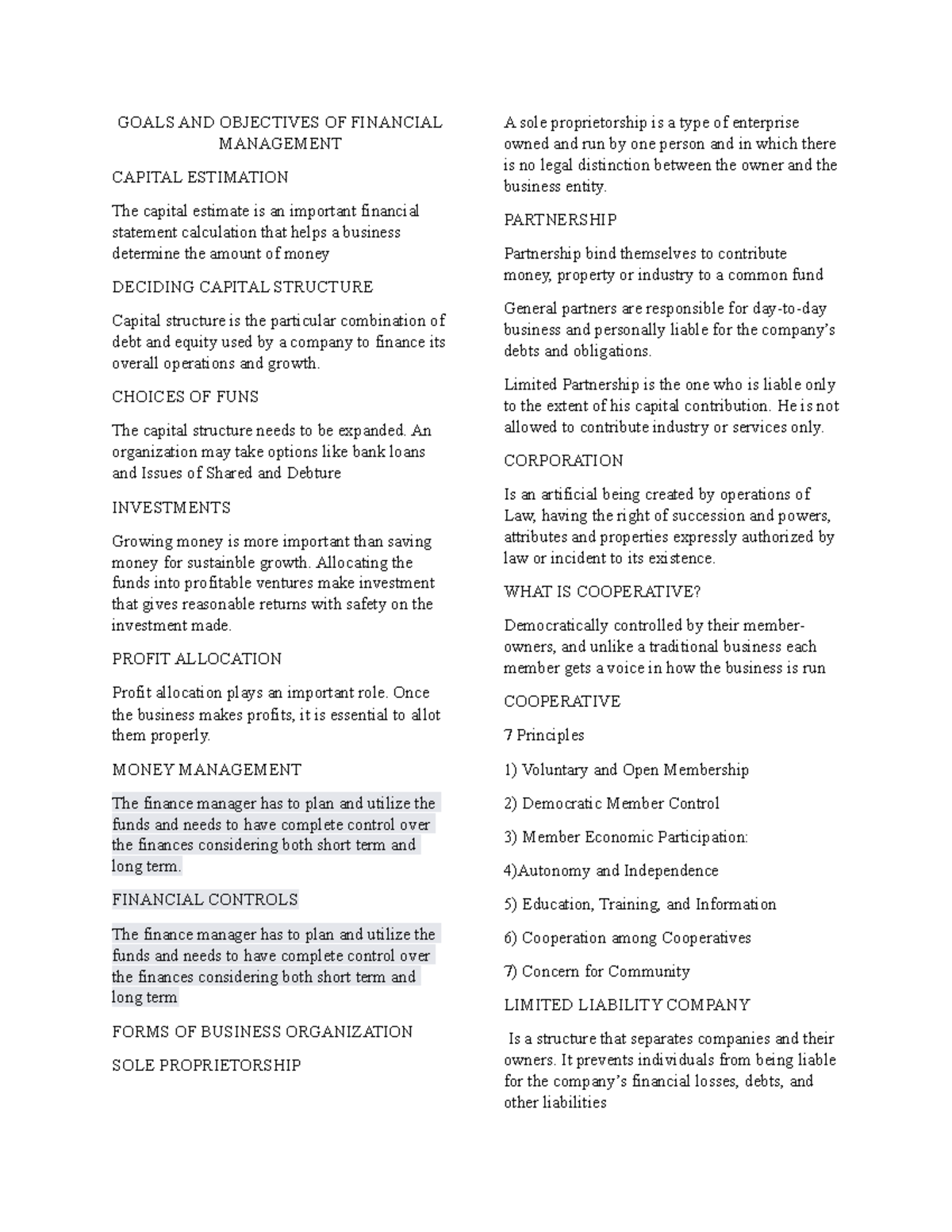 Goals AND Objectives OF Financial Management GOALS AND OBJECTIVES OF