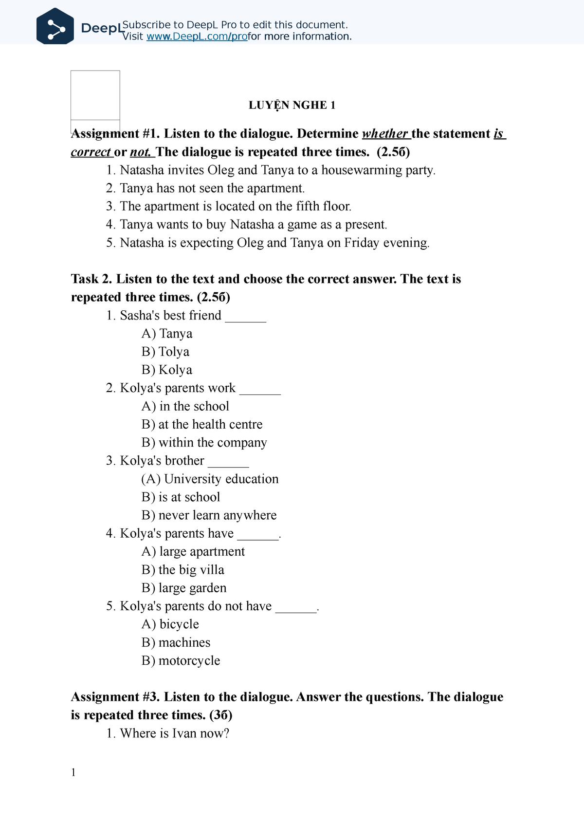 Luyện Nghe 1 Bg En-US - Fbvb - LUYỆN NGHE 1 Assignment #1. Listen To ...