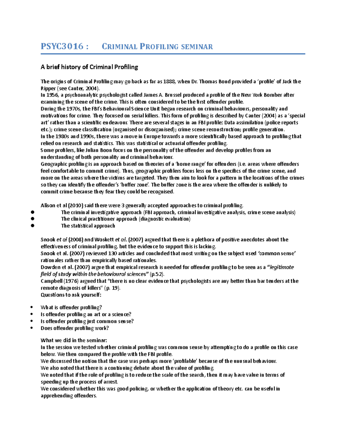 psyc3016-criminal-profiling-hand-out-psyc3016-criminal-profiling