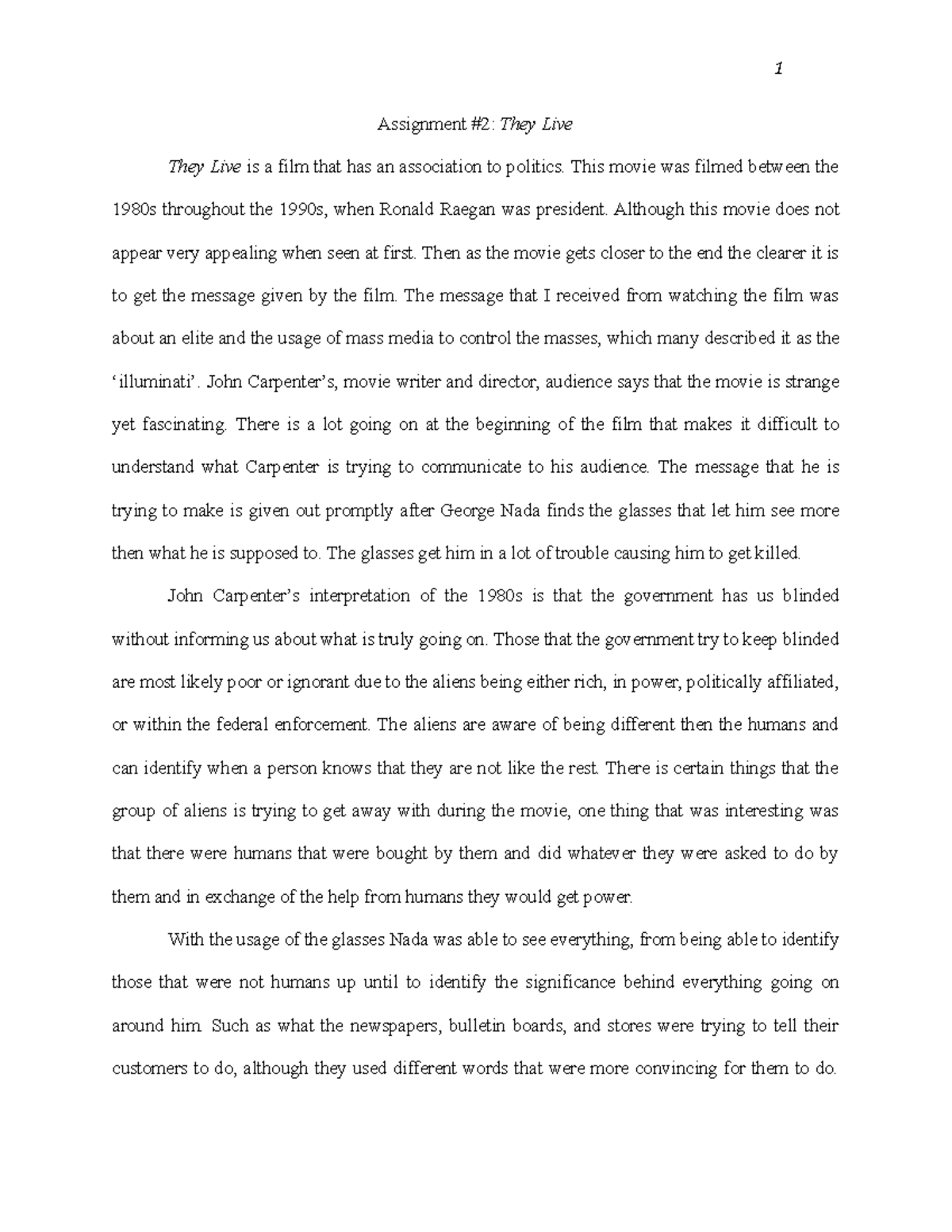 History Assignment 2 Assignment 2 They Live They Live Is A Film