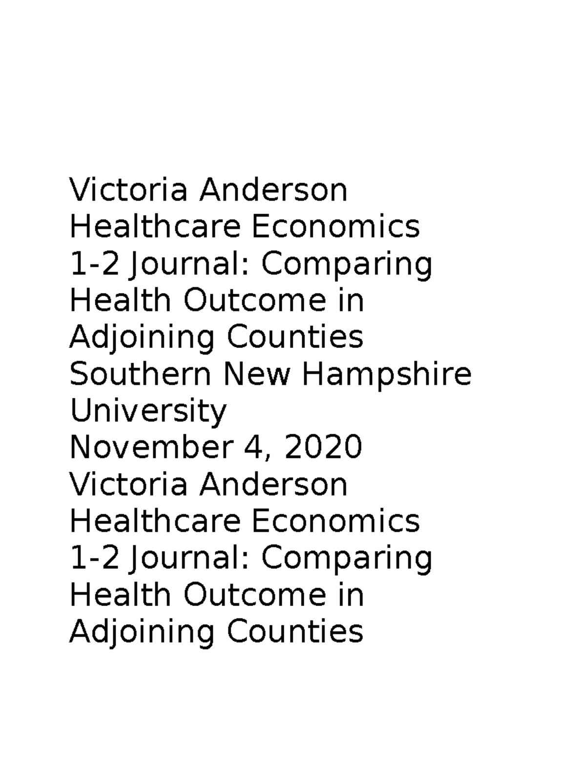 Comparing Health in Adjoining Counties Healthcare Economics Journal Studocu