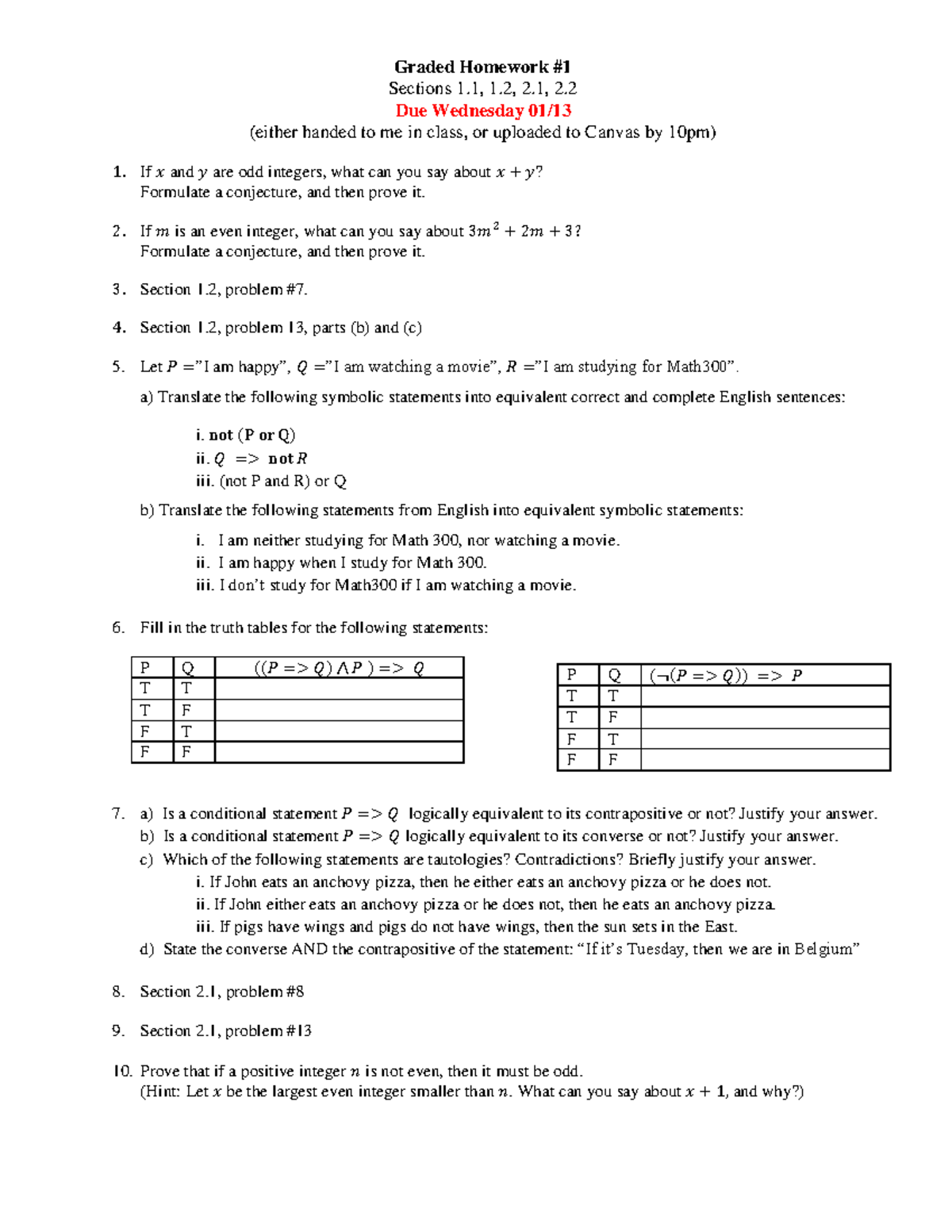 Homework 1 - Graded Homework #1 Sections 1, 1, 2, 2 Due Wednesday 01/13 ...