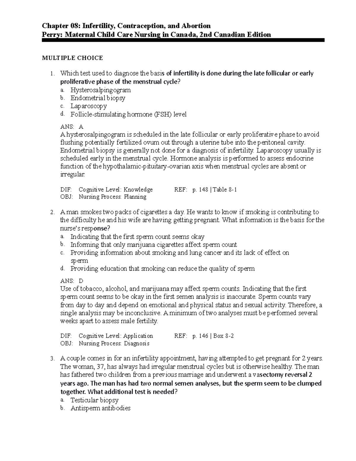 Chapter 8 mat child Chapter 08 Infertility, Contraception, and