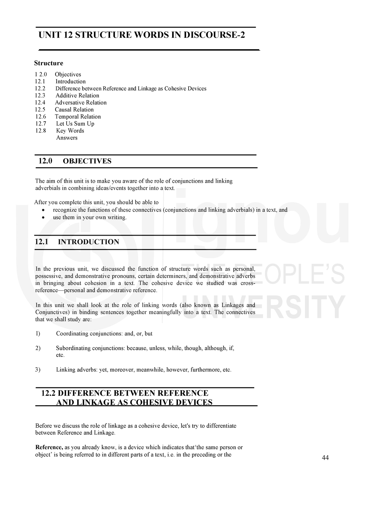 Unit-12 - Anju mam - UNIT 12 STRUCTURE WORDS IN DISCOURSE- Structure 1 ...