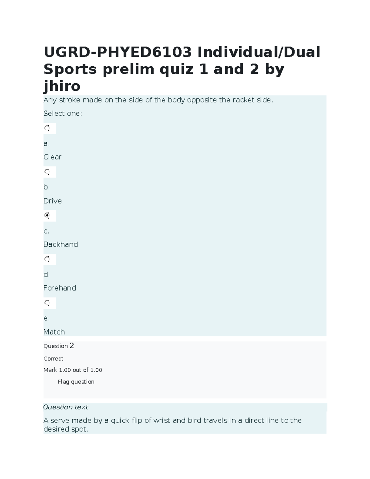 Individual sports prelim quiz 1 and 2 by jhiro UGRDPHYED6103