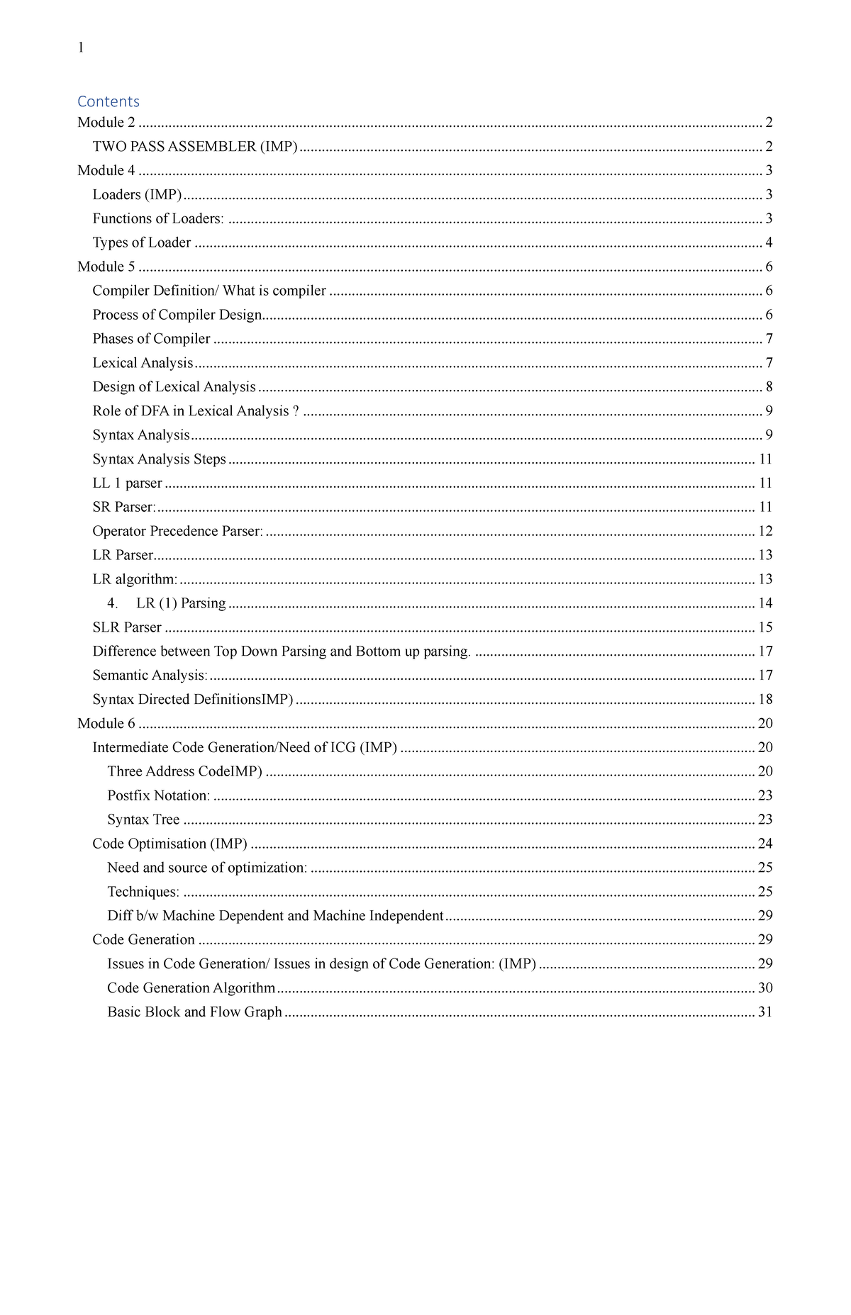 SPCC - Notes of SPCC - Contents Module TWO PASS ASSEMBLER (IMP) Module ...