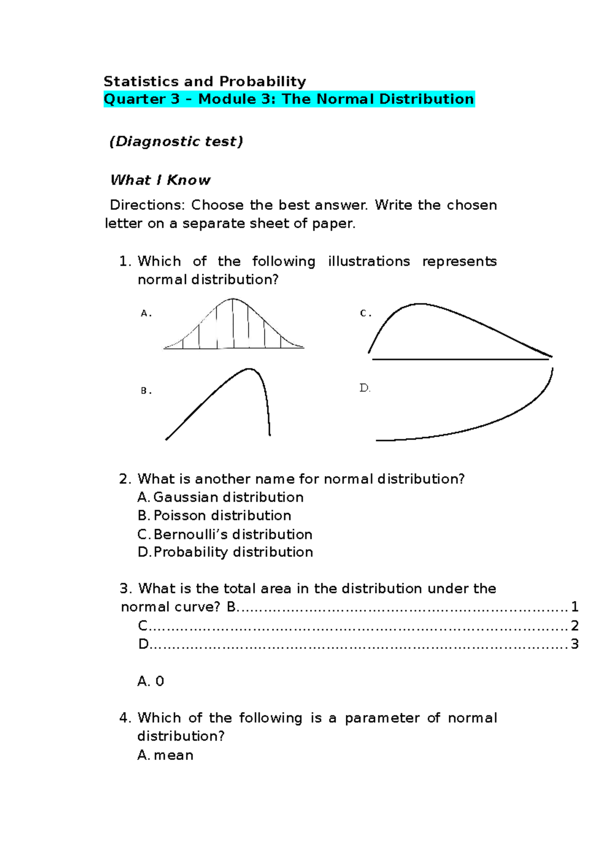 statistics probability quarter 3 module 3 the normal distribution statistics and probability studocu