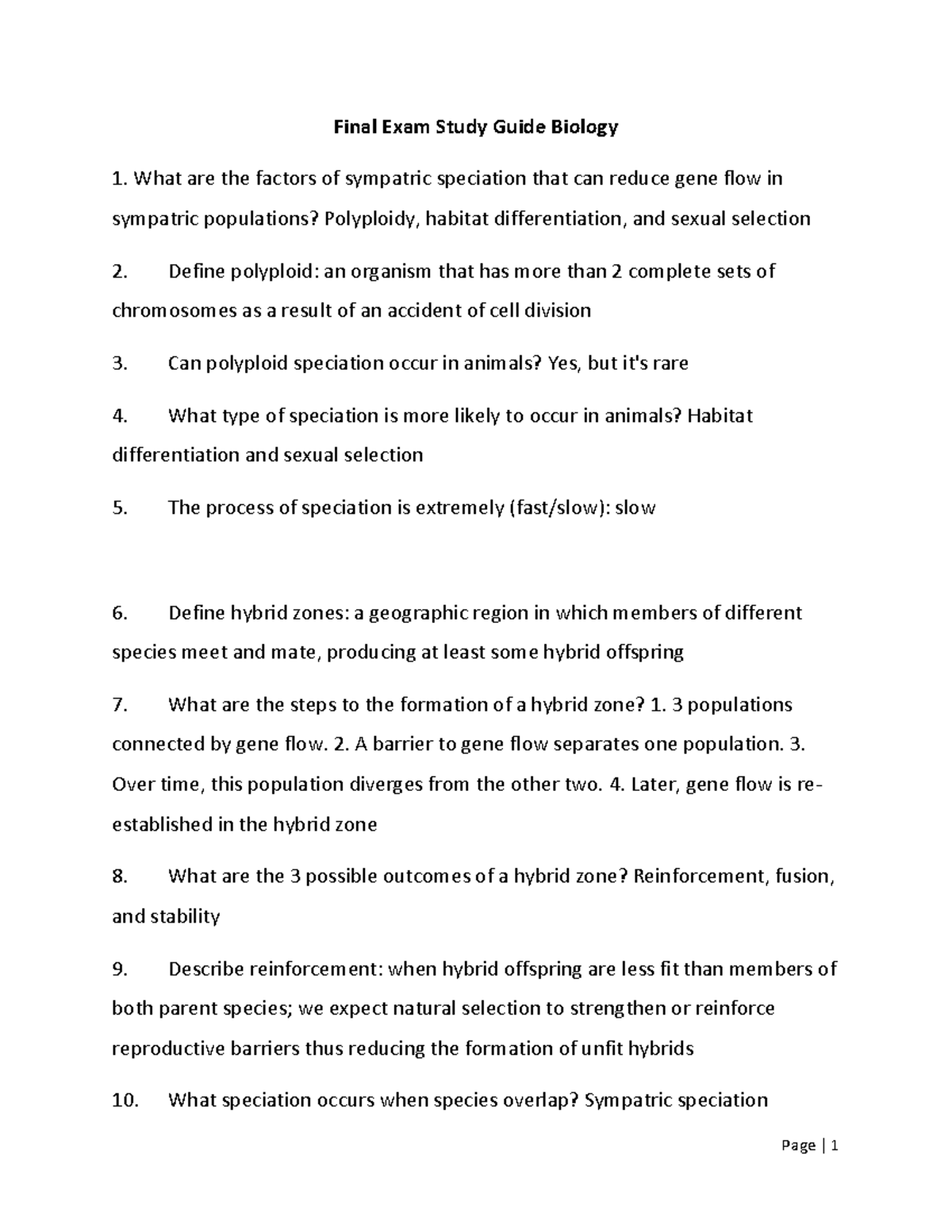 Final Exam Study Guide Biology - Final Exam Study Guide Biology What ...