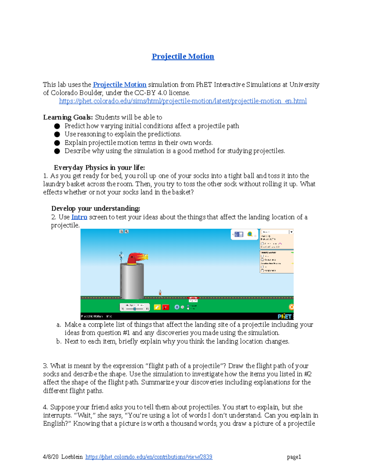 Justin Nicholson - Projectile Motion Phet - Projectile Motion This lab ...