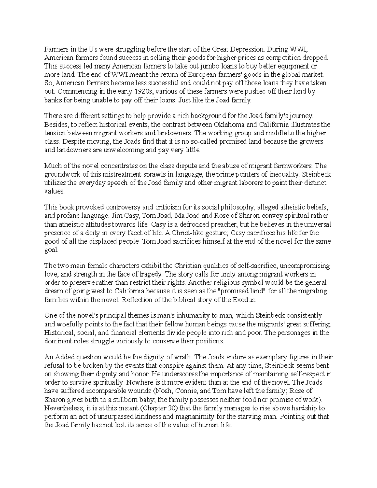 The Grapes of Wrath by John Steinbeck (Essay) Farmers in the Us were