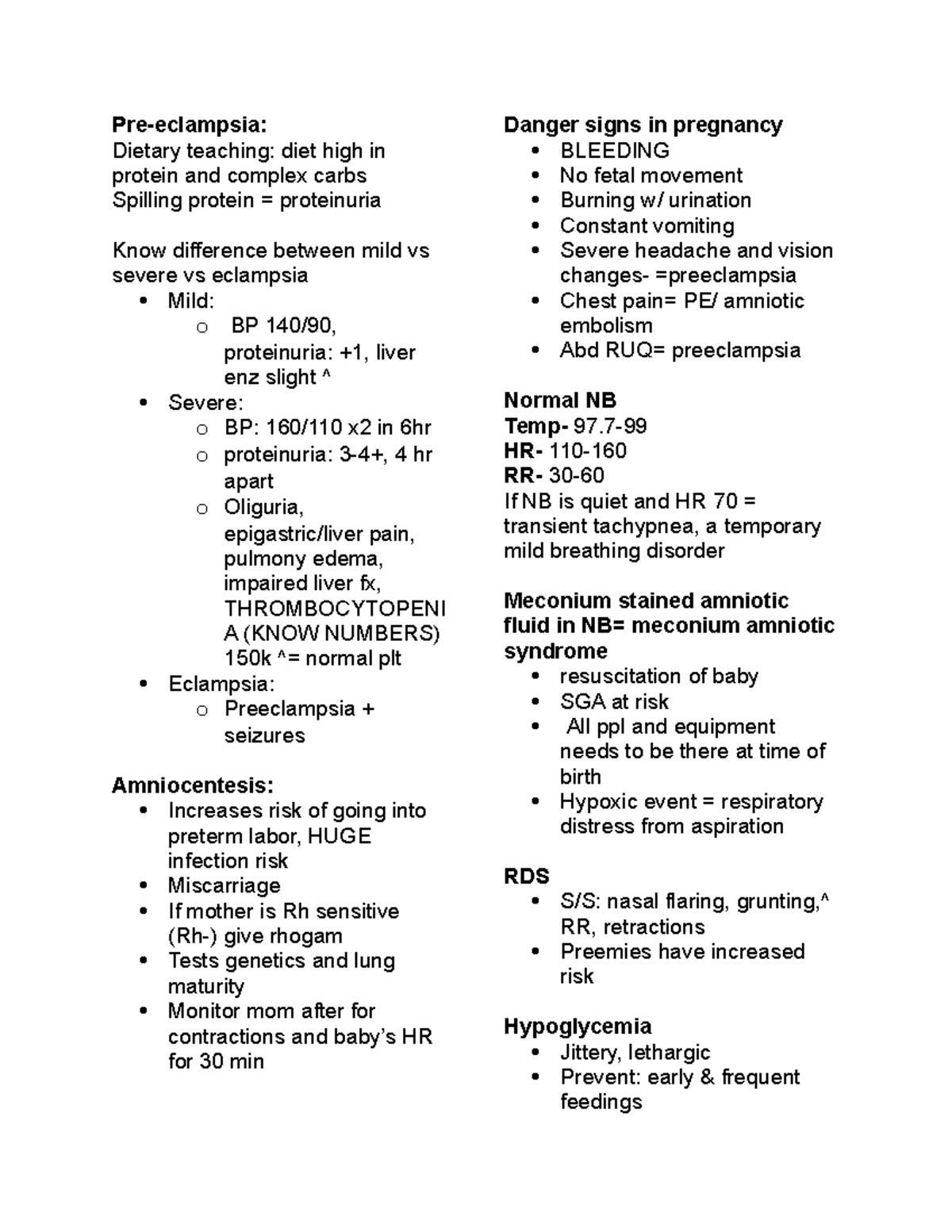 Exam 1 review, final doc Preeclampsia Dietary teaching diet high
