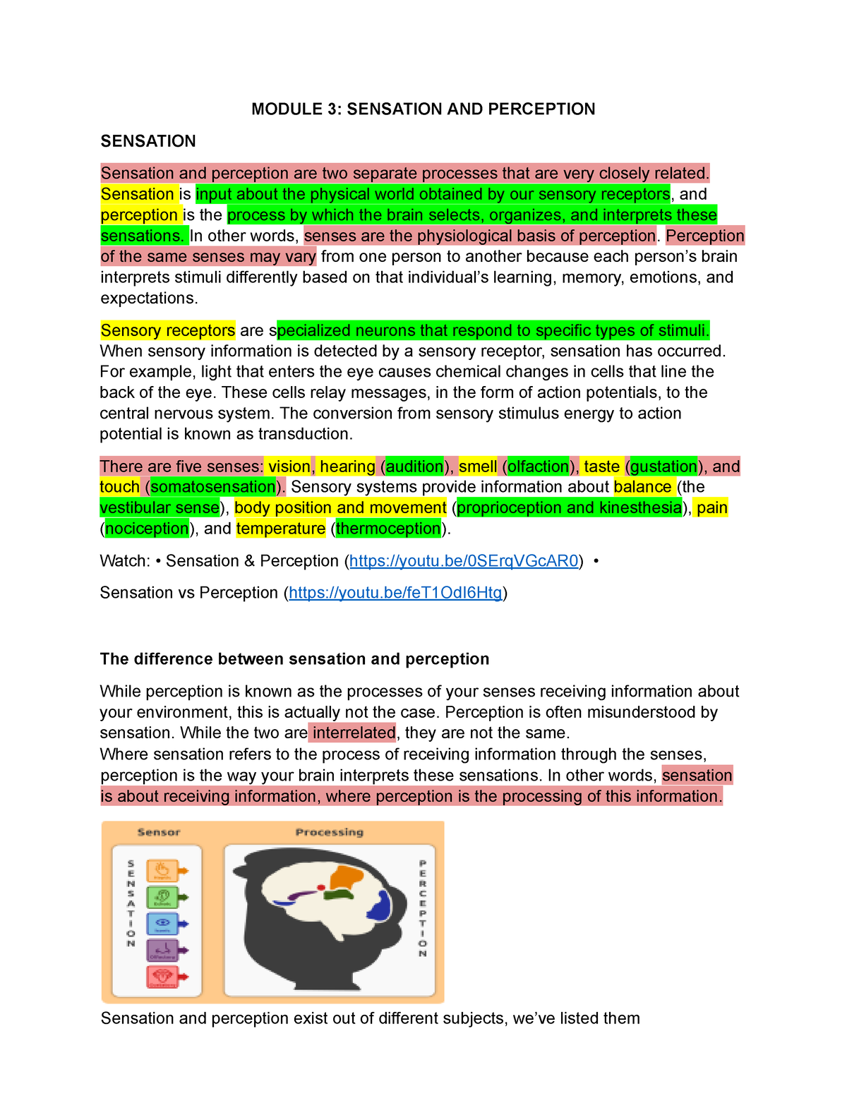 Psych 1 Module 3 Sensation AND Perception 1 - MODULE 3: SENSATION AND ...