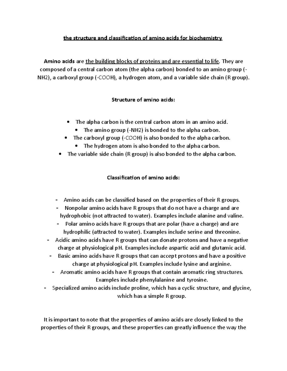 Document 89 (93) - the structure and classification of amino acids for ...
