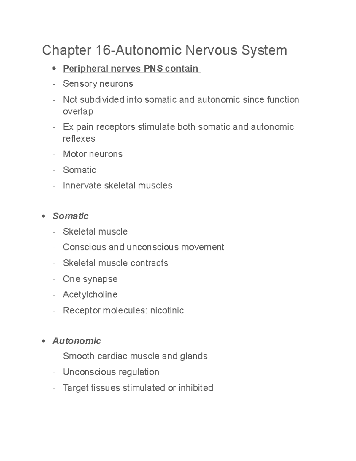 Chapter 16- Autonomic nervous system notes - Chapter 16-Autonomic ...