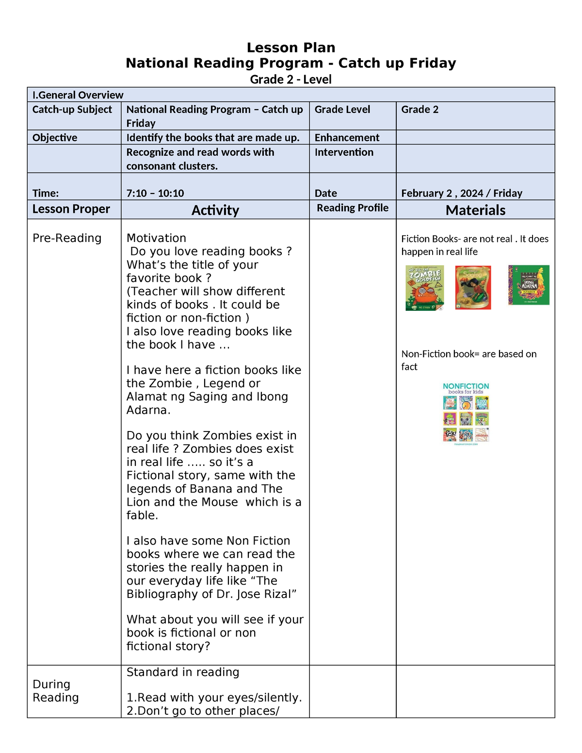 CatchupFridayDLP LESSON PLAN IN CATCH UP FRIDAY Lesson Plan