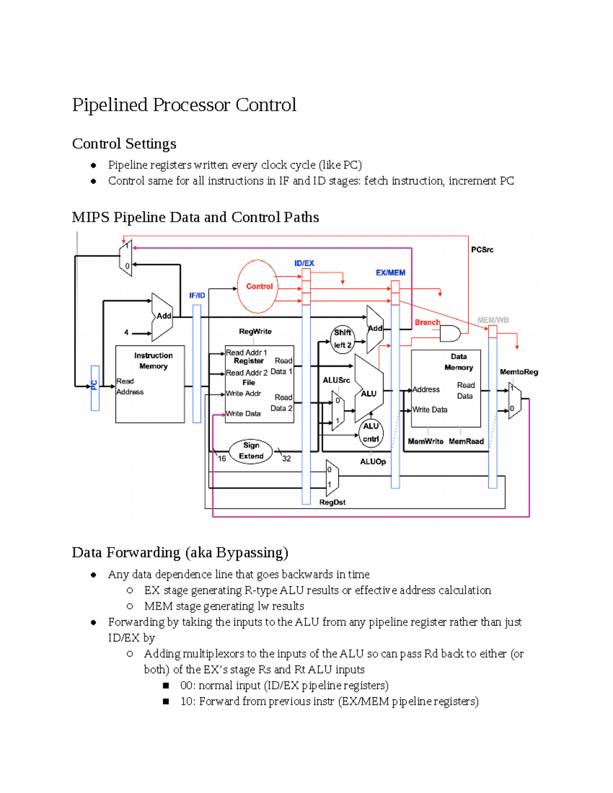 Lecture 15 - Pipelined Processor Control Control Settings Pipeline ...