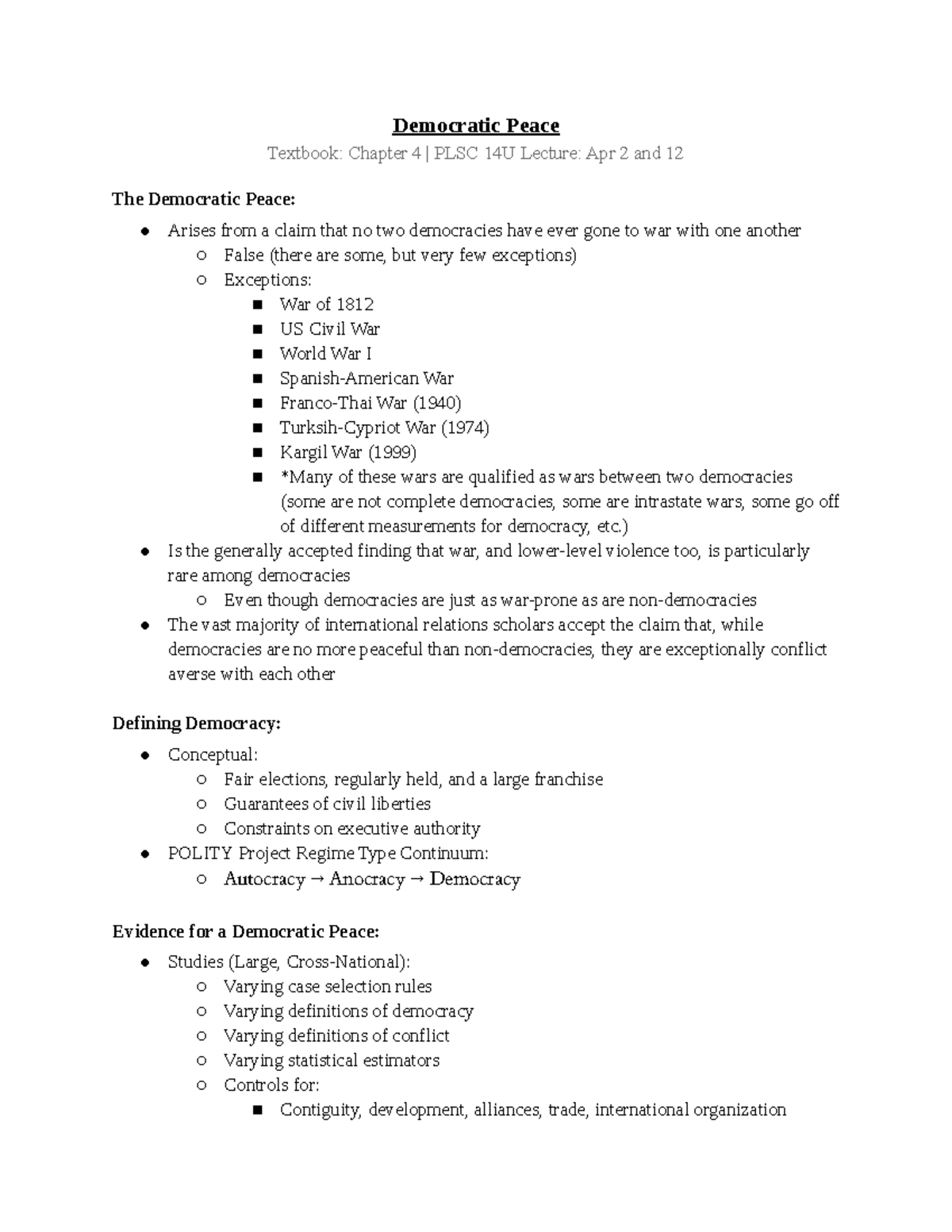 Democratic Peace Notes - Democratic Peace Textbook: Chapter 4 | PLSC ...