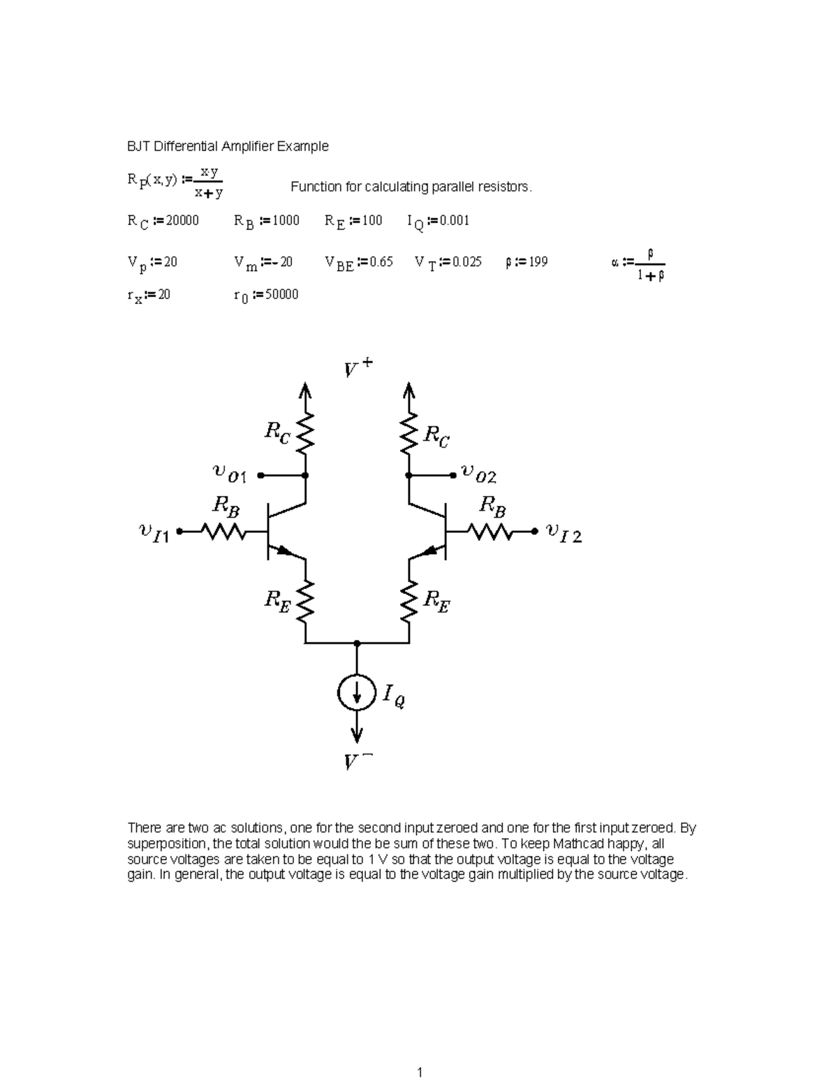 Summary Bjt differential amplifier example BJT Differential