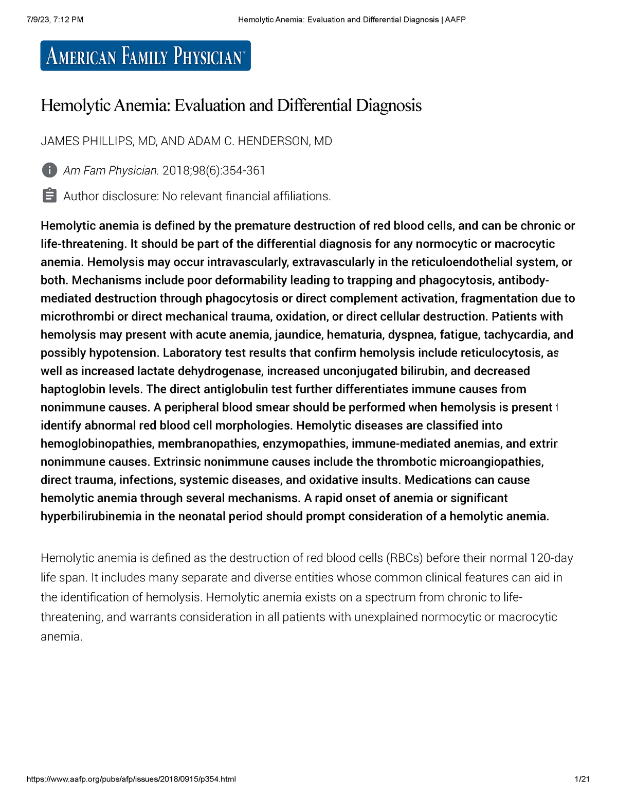 Hemolytic Anemia Evaluation And Differential Diagnosis AAFP - Hemolytic ...