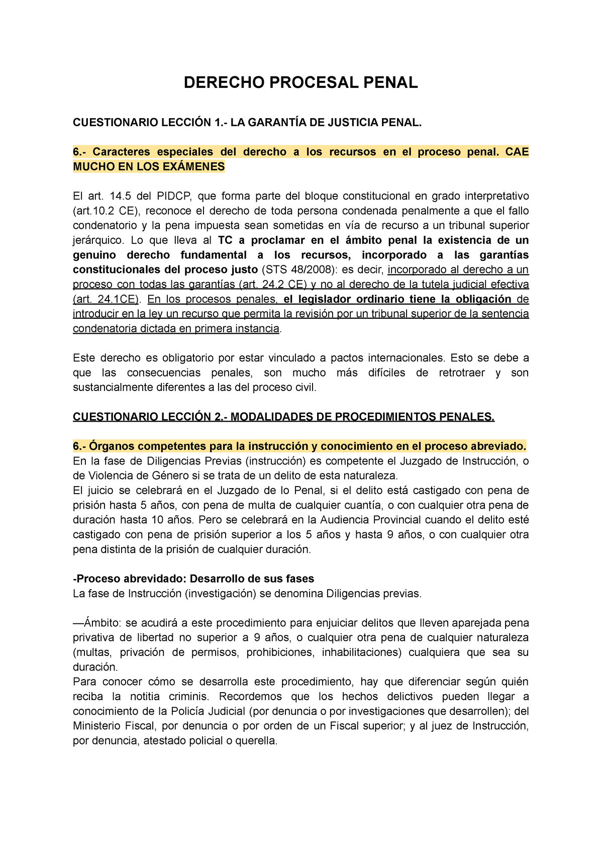 Importante Cuestionarios Derecho Procesal Penal Derecho Procesal Penal Cuestionario LecciÓn 1 3885