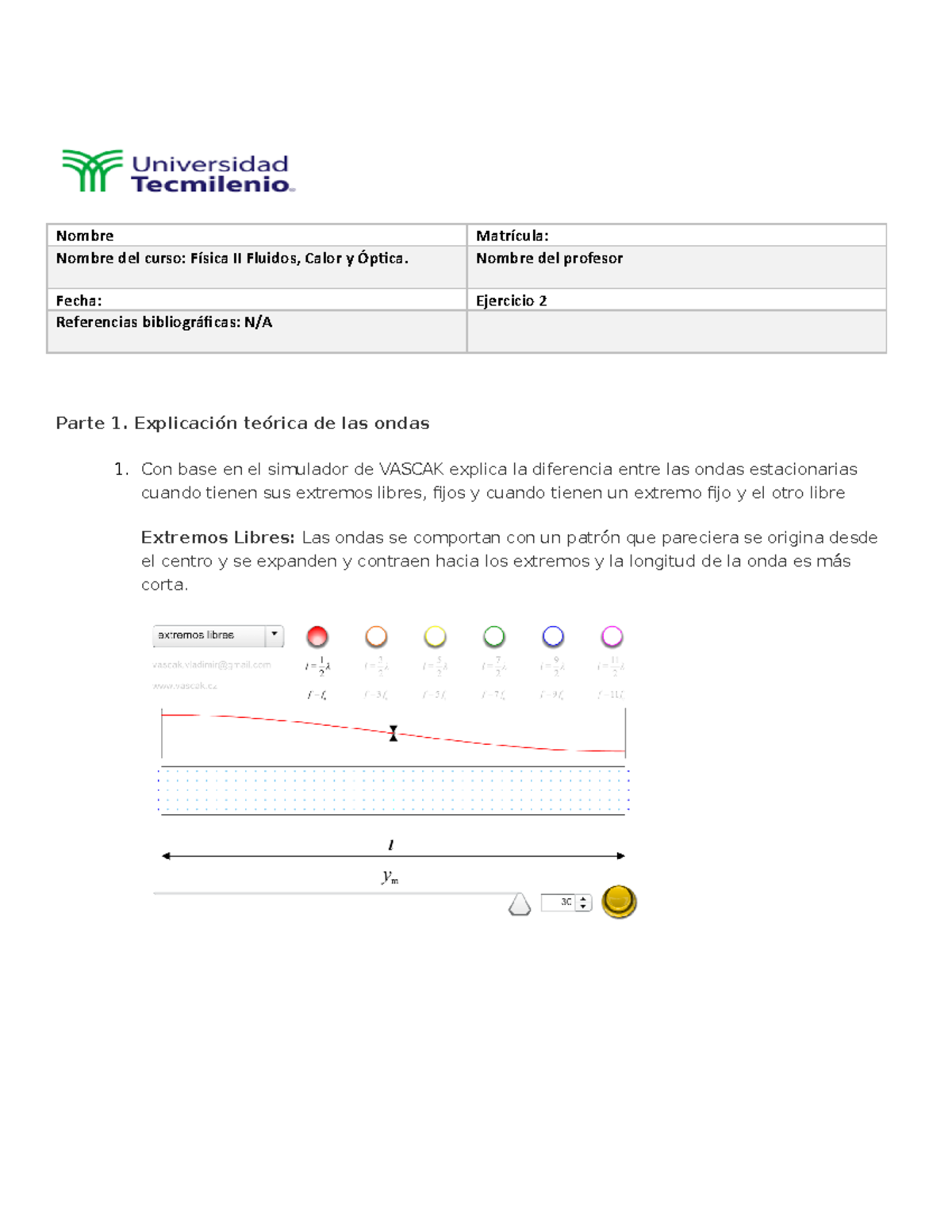 Ejercicio 2 Fisica II Copia - Nombre Matrícula: Nombre Del Curso ...