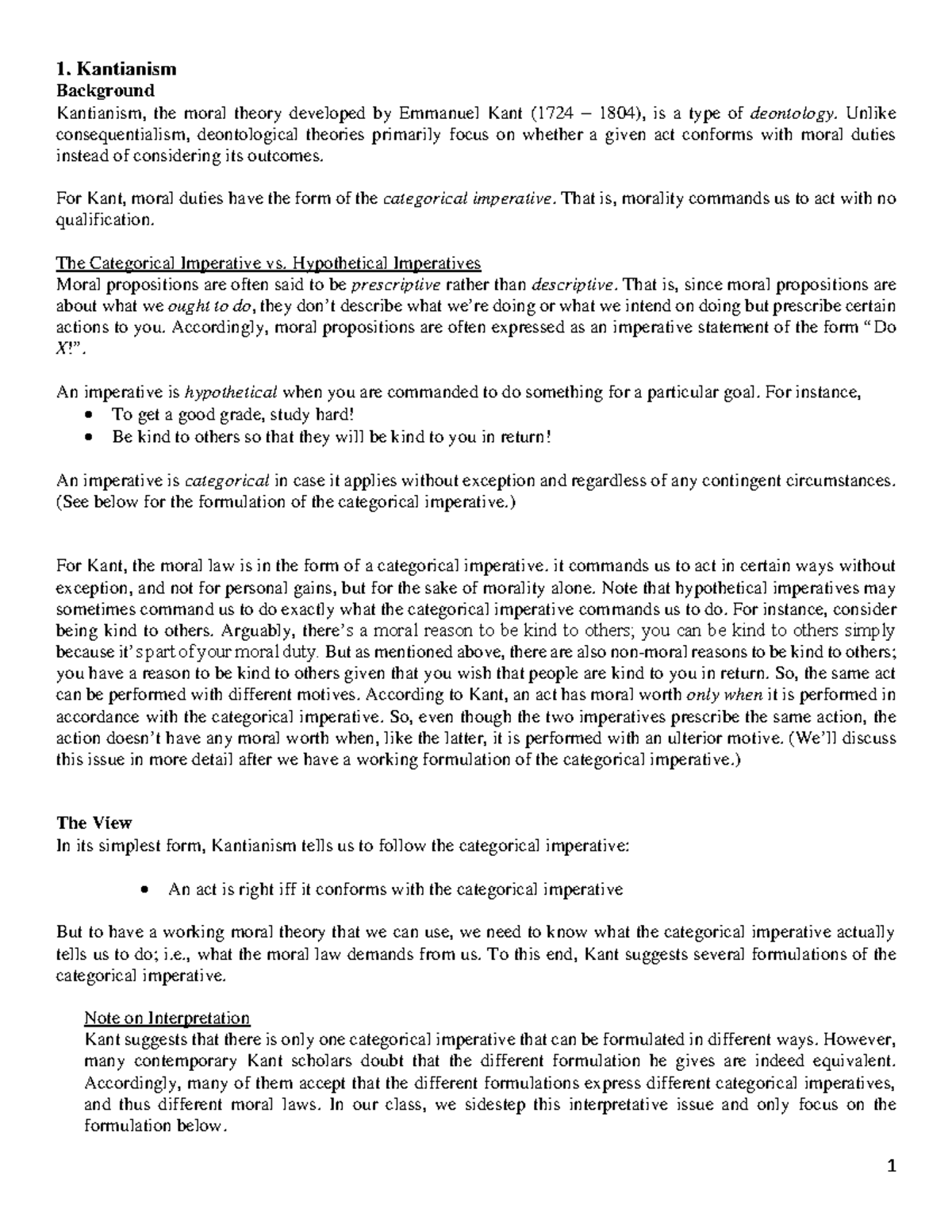 Lecture Notes 04 Kantianism Warning Tt Undefined Function 32 1 Kantianism Background Studocu