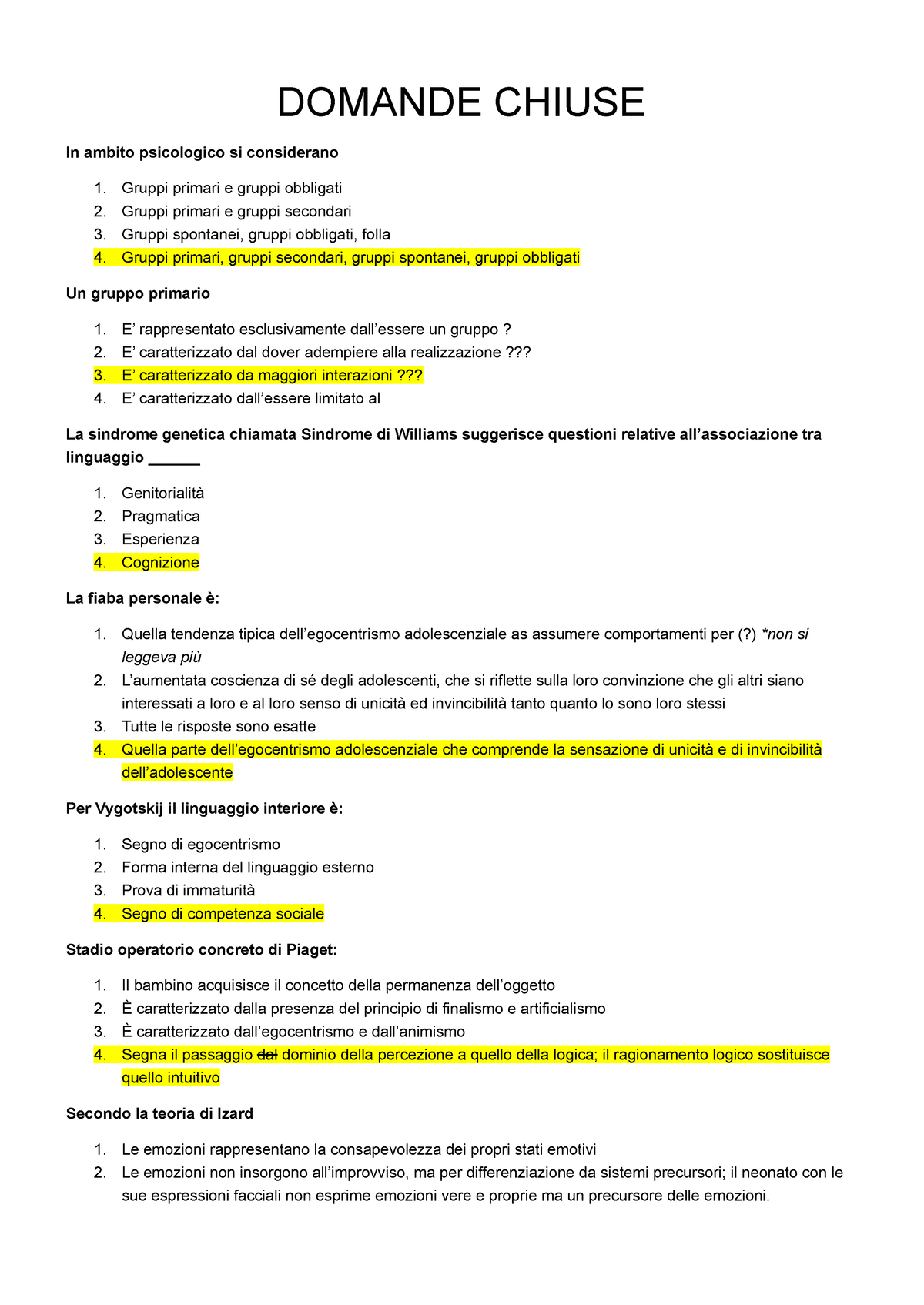 Domande E Risposte In Preparazione D'esame Di Psicologia Dello Sviluppo ...