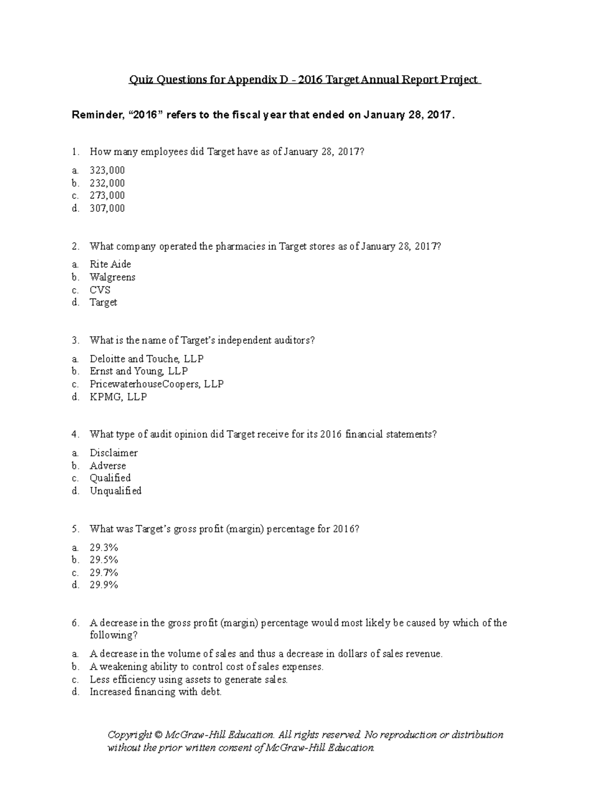 Financial 10e Appendix D 2016 Target Annual Report Project Quiz Quiz
