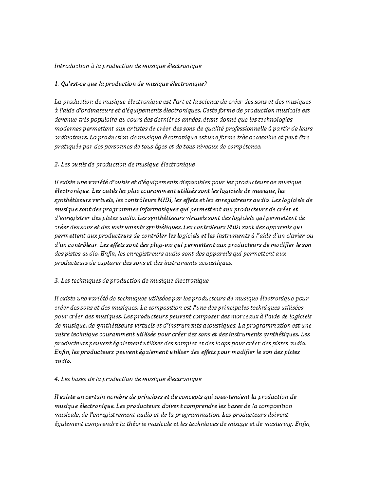 Electronic Music Production Study Notes Introduction à la production