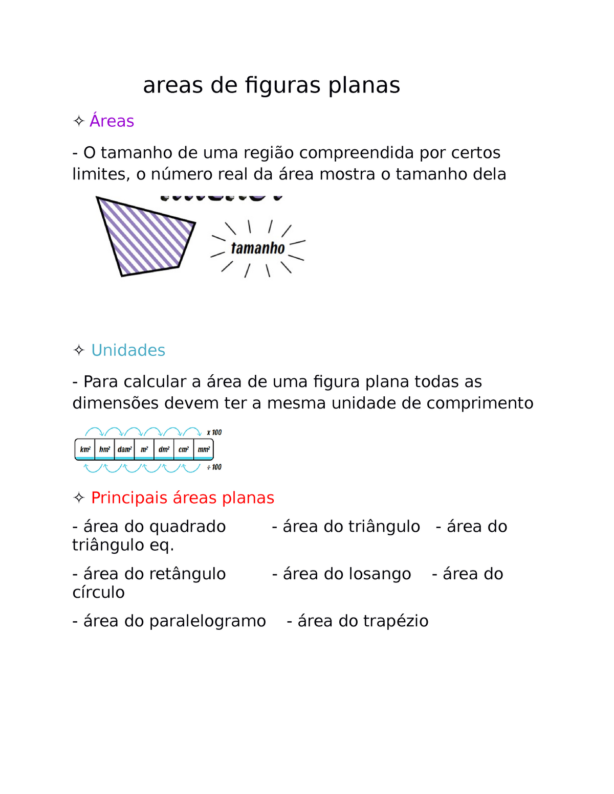 Áreas das figuras planas areas de figuras planas Áreas O tamanho de uma região compreendida